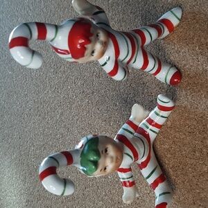 LEFTON Geo Z Candy Cane Kids Elves Vintage Christmas Figurines Set of 2